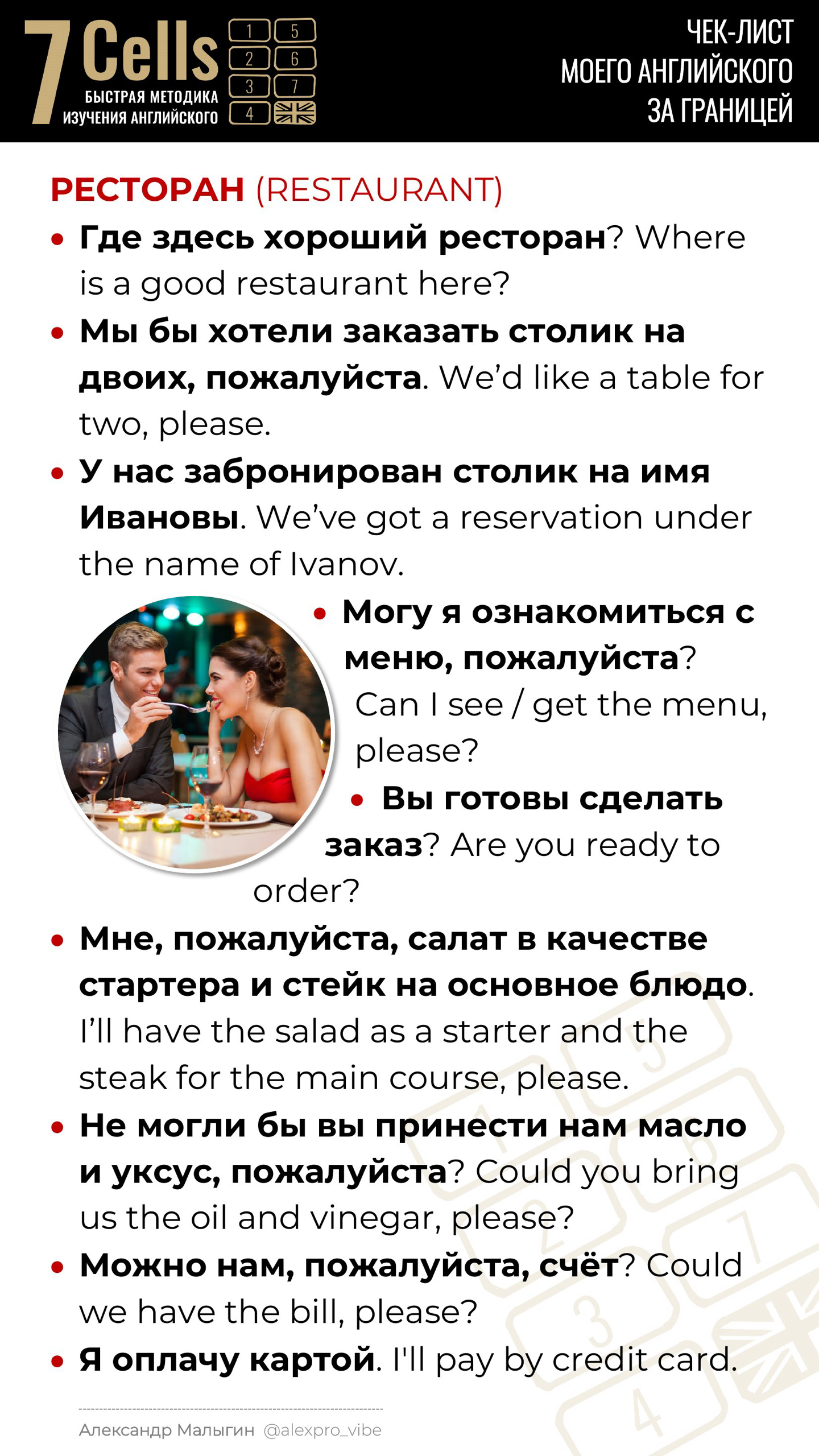Разворот: фразы для ресторана